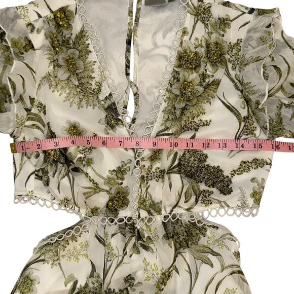 Asos Floral Cluster Embellished Long Sleeve Cut Out Ruffled Mini Dress Size 6 - Picture 14 of 15